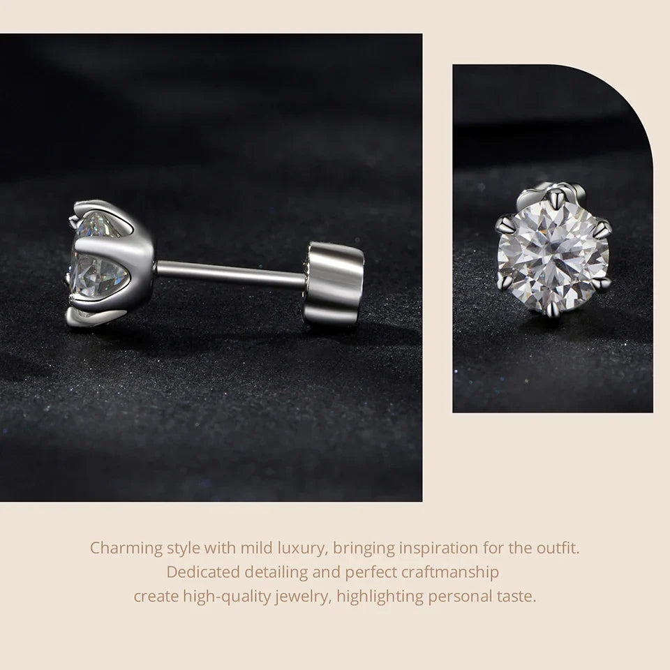 Round Moissanite Crown-Setting Stud Earrings in Sterling Silver
