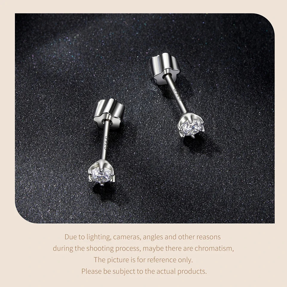 Round Moissanite Crown-Setting Stud Earrings in Sterling Silver