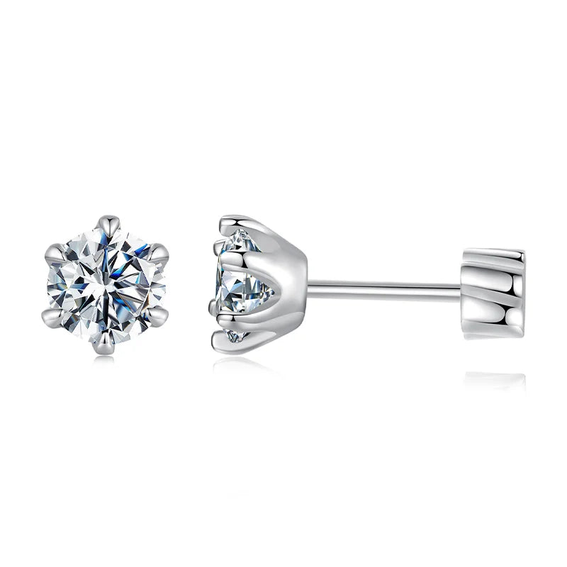 Round Moissanite Crown-Setting Stud Earrings in Sterling Silver