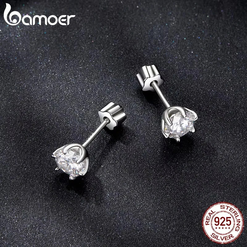 Round Moissanite Crown-Setting Stud Earrings in Sterling Silver