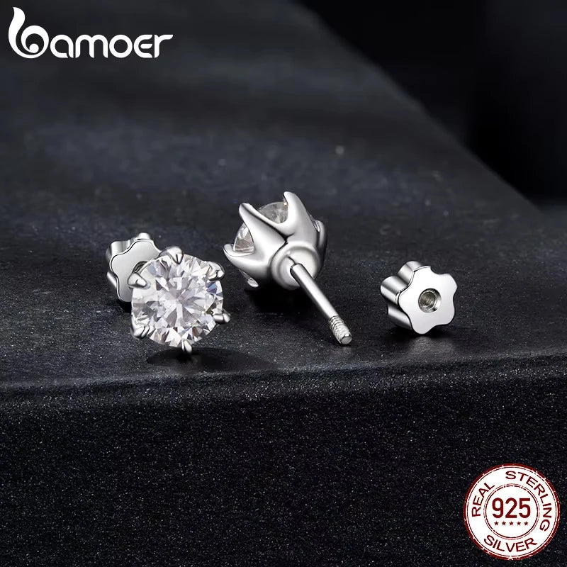 Round Moissanite Crown-Setting Stud Earrings in Sterling Silver