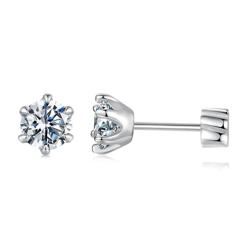 Round Moissanite Crown-Setting Stud Earrings in Sterling Silver