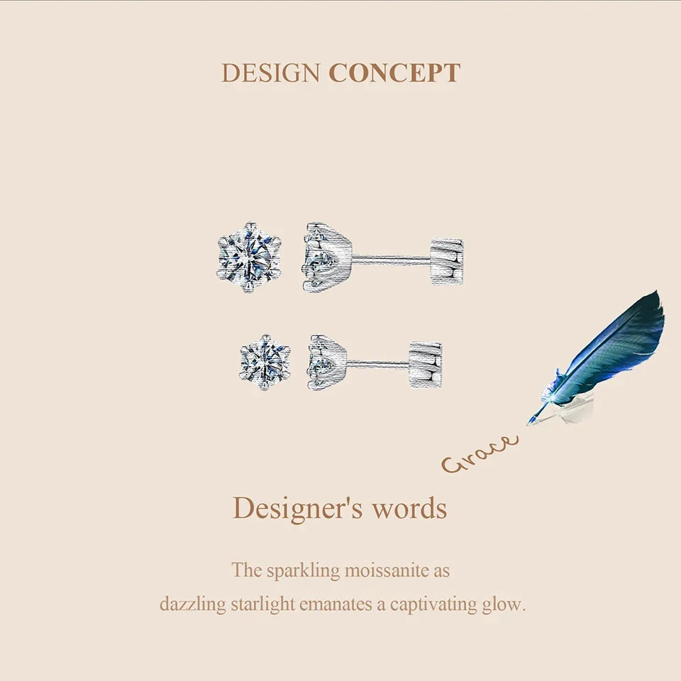 Round Moissanite Crown-Setting Stud Earrings in Sterling Silver