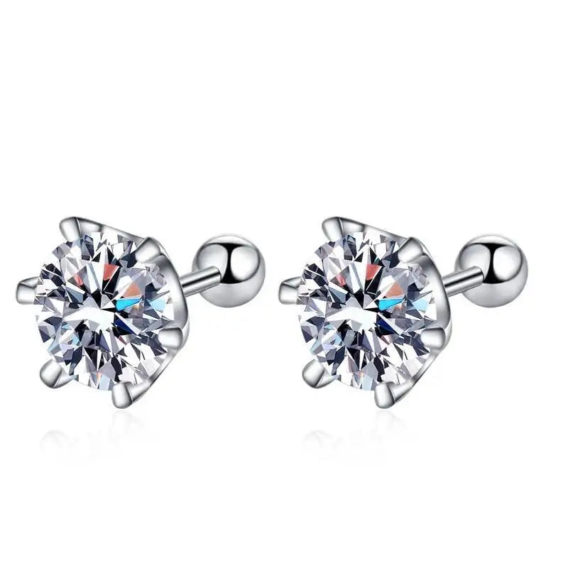 Round Moissanite Ball-Back Stud Earrings in Sterling Silver