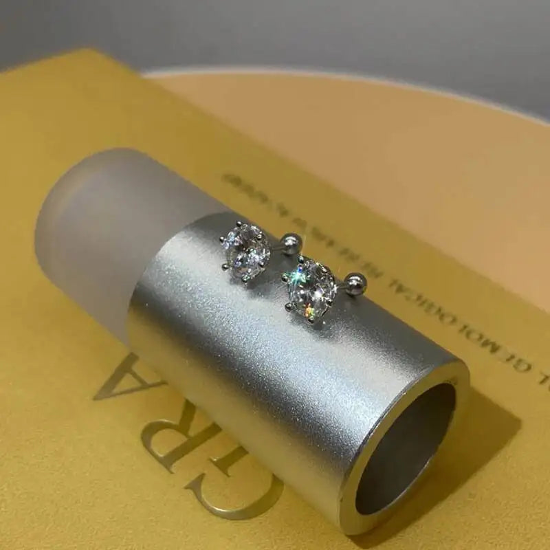Round Moissanite Ball-Back Stud Earrings in Sterling Silver