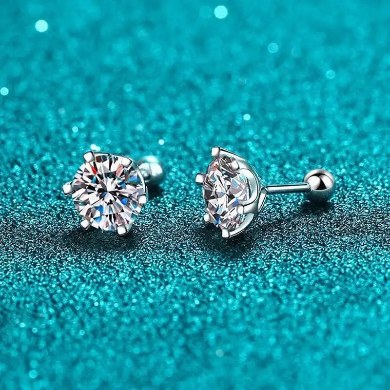 Round Moissanite Ball-Back Stud Earrings in Sterling Silver
