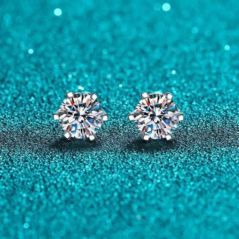 Round Moissanite Ball-Back Stud Earrings in Sterling Silver