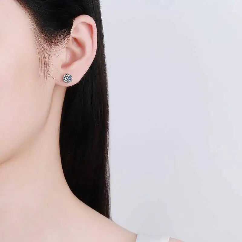 Round Moissanite Ball-Back Stud Earrings in Sterling Silver