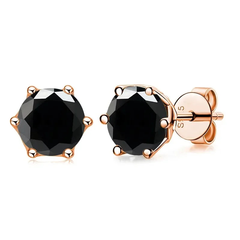 Rose Gold-Tone Colored Moissanite Six-Prong Stud Earrings