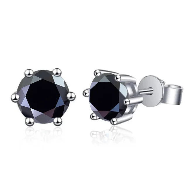 Colored Six-Prong Moissanite Basket Stud Earrings in Silver