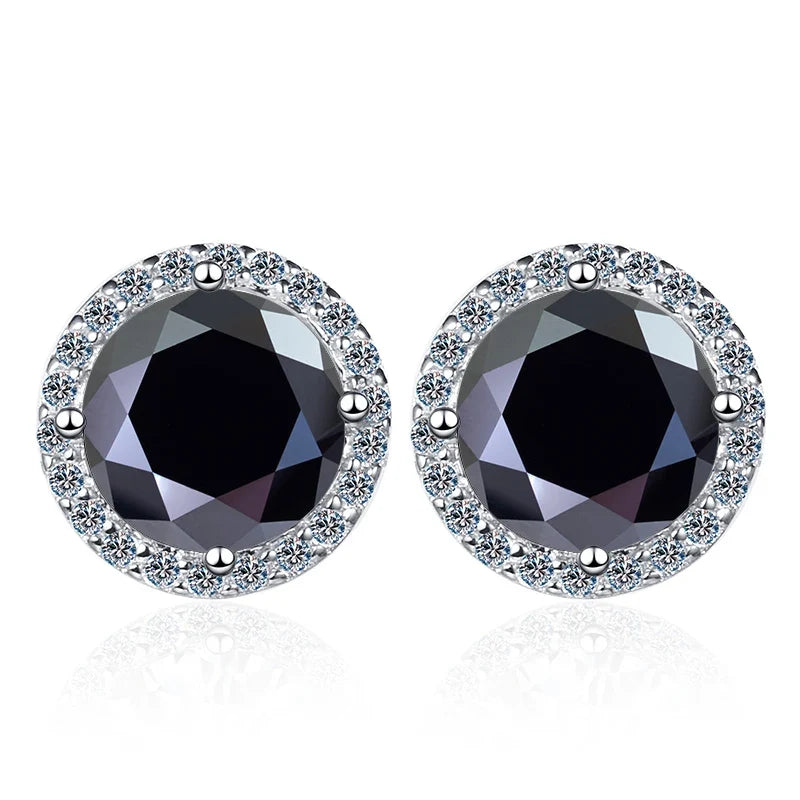Colored Round Halo Moissanite Stud Earrings in Silver