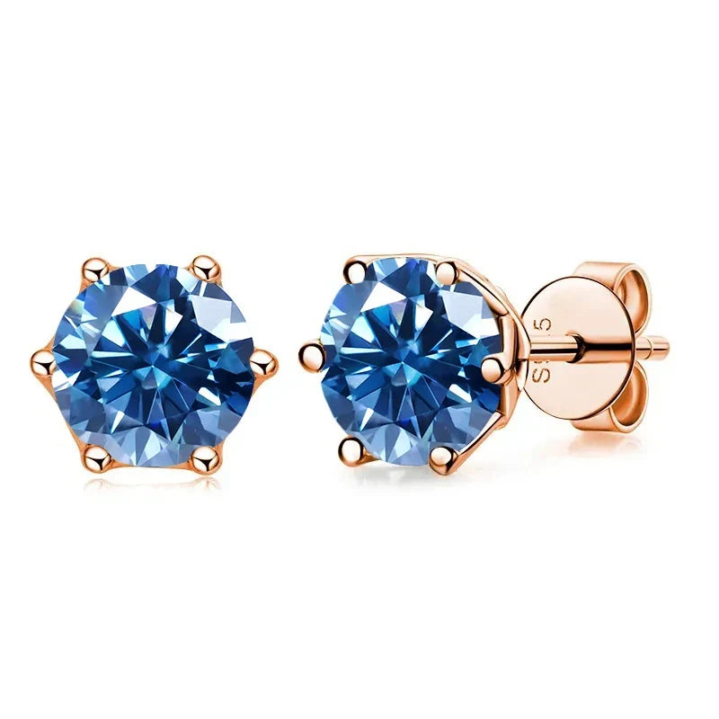 Rose Gold-Tone Colored Moissanite Six-Prong Stud Earrings