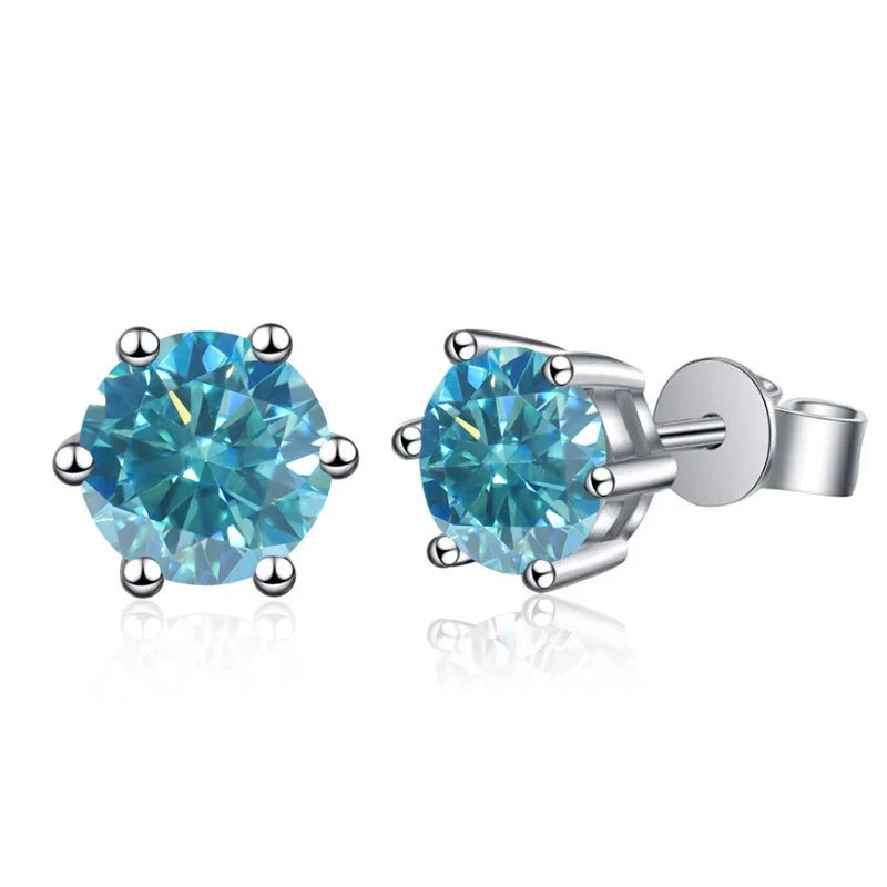 Colored Six-Prong Moissanite Basket Stud Earrings in Silver