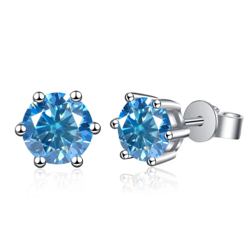 Colored Six-Prong Moissanite Basket Stud Earrings in Silver