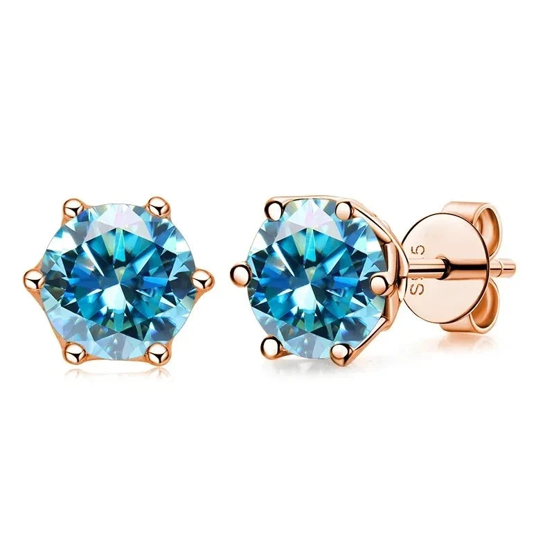 Rose Gold-Tone Colored Moissanite Six-Prong Stud Earrings