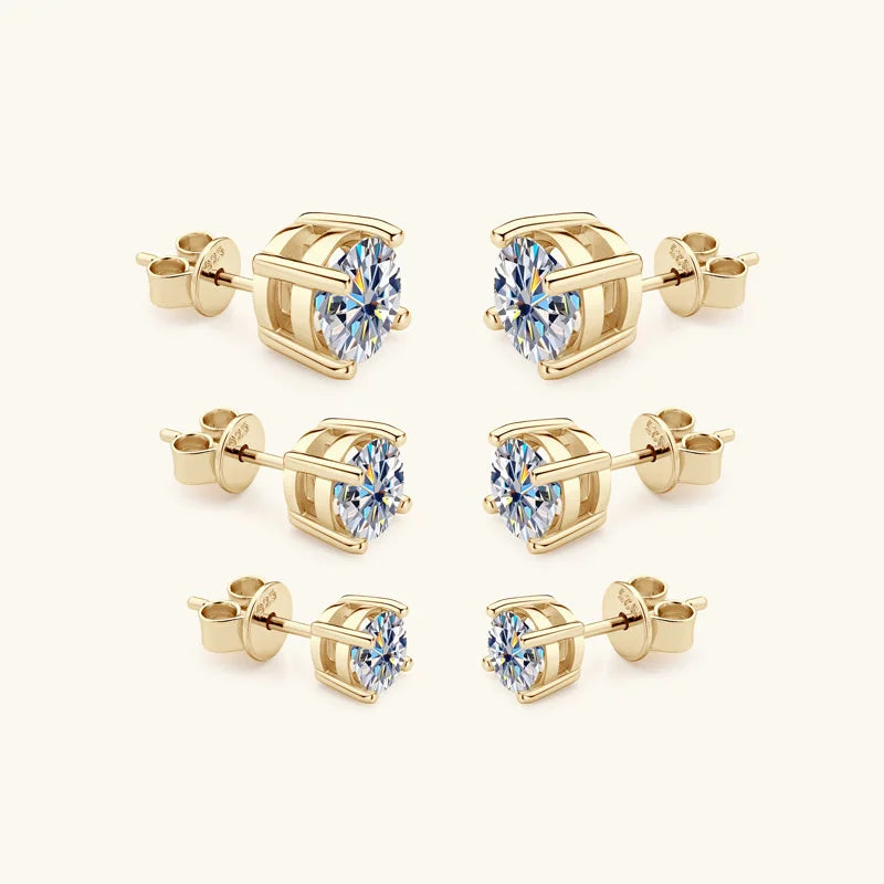 Round Moissanite Stud Earrings in Silver & Gold-Tone Settings