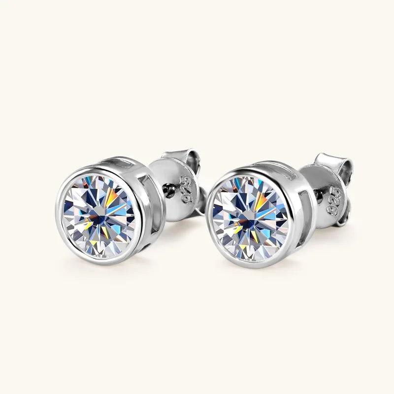 Round Moissanite Stud Earrings in Silver & Gold-Tone Settings