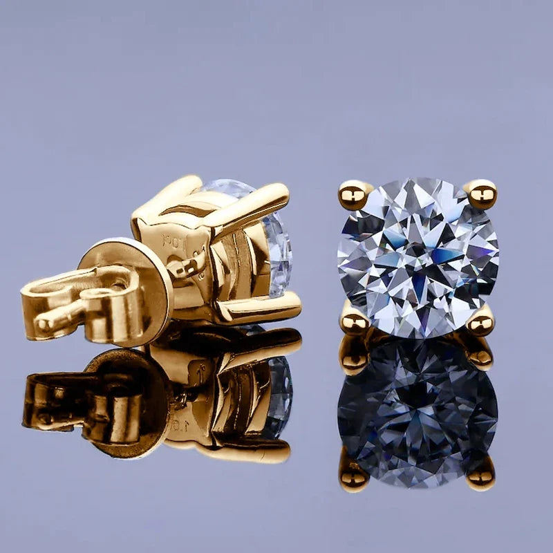Four-Prong Round Moissanite Stud Earrings in Gold-Tone or Silver