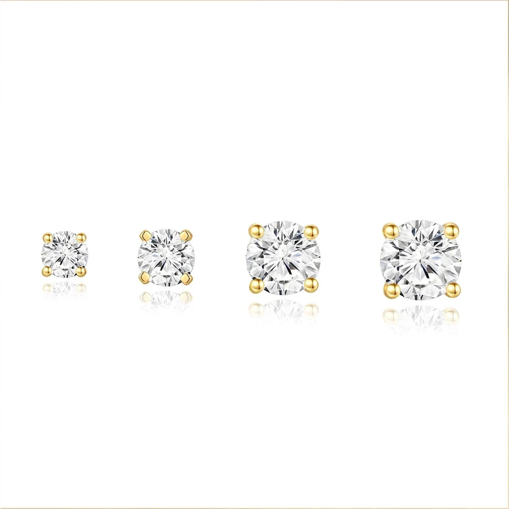 Gold-Tone Moissanite Solitaire Stud Earrings in Silver