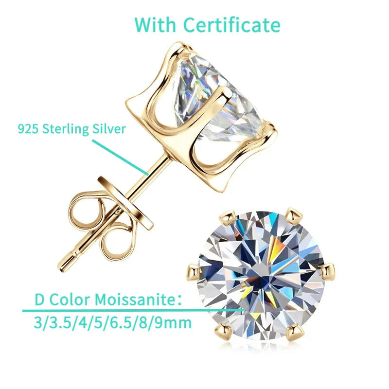 Round Moissanite Solitaire Basket Stud Earrings in Sterling Silver