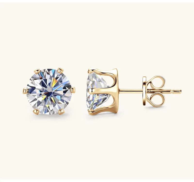 Round Moissanite Solitaire Basket Stud Earrings in Sterling Silver