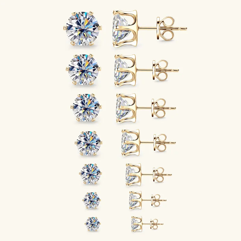 Round Moissanite Solitaire Basket Stud Earrings in Sterling Silver