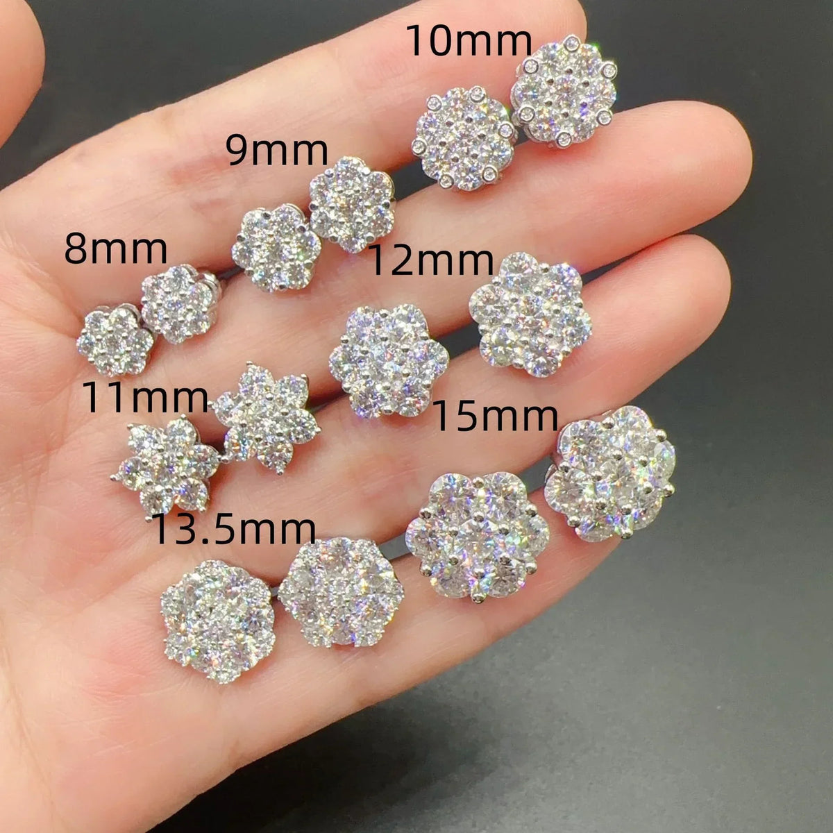 Seven-Stone Flower Moissanite Cluster Stud Earrings