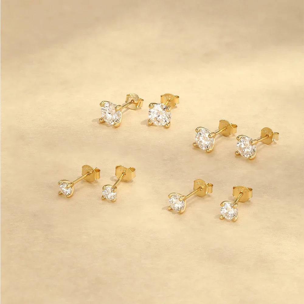 Gold-Tone Moissanite Solitaire Stud Earrings in Silver