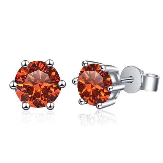 Colored Six-Prong Moissanite Basket Stud Earrings in Silver