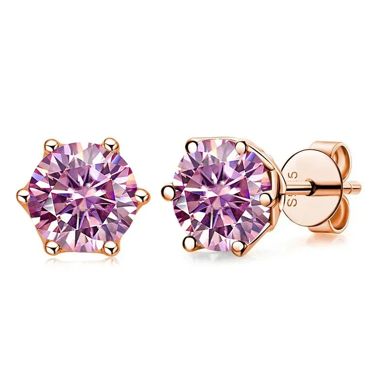 Rose Gold-Tone Colored Moissanite Six-Prong Stud Earrings