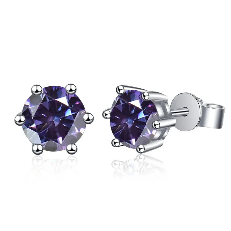Colored Six-Prong Moissanite Basket Stud Earrings in Silver