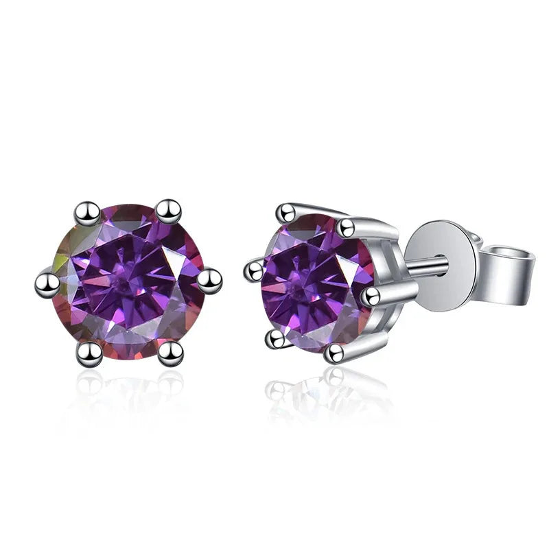 Colored Six-Prong Moissanite Basket Stud Earrings in Silver