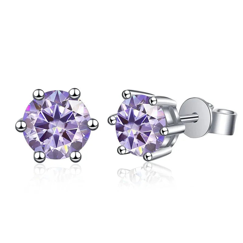 Colored Six-Prong Moissanite Basket Stud Earrings in Silver