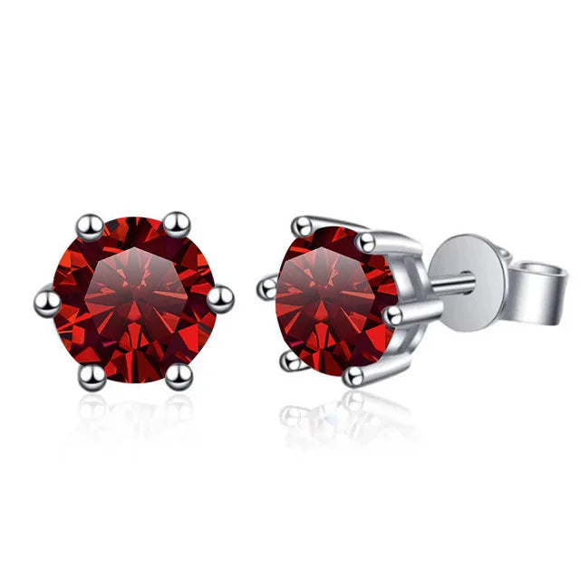 Colored Six-Prong Moissanite Basket Stud Earrings in Silver