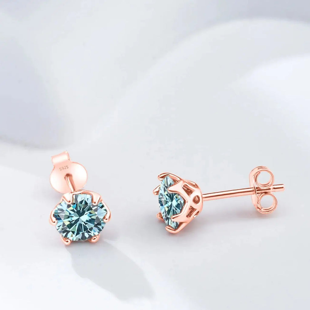 Colorful Moissanite Stud Earrings in Sterling Silver, Rose Gold-Tone Finish
