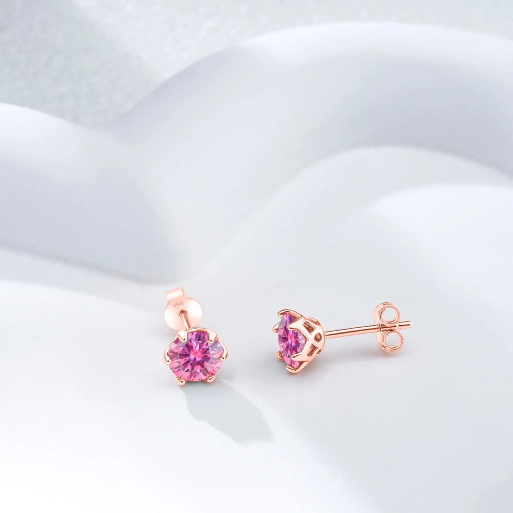 Colorful Moissanite Stud Earrings in Sterling Silver, Rose Gold-Tone Finish