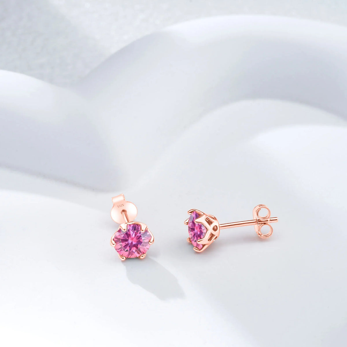 Colorful Moissanite Stud Earrings in Sterling Silver, Rose Gold-Tone Finish