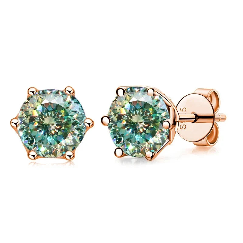 Rose Gold-Tone Colored Moissanite Six-Prong Stud Earrings