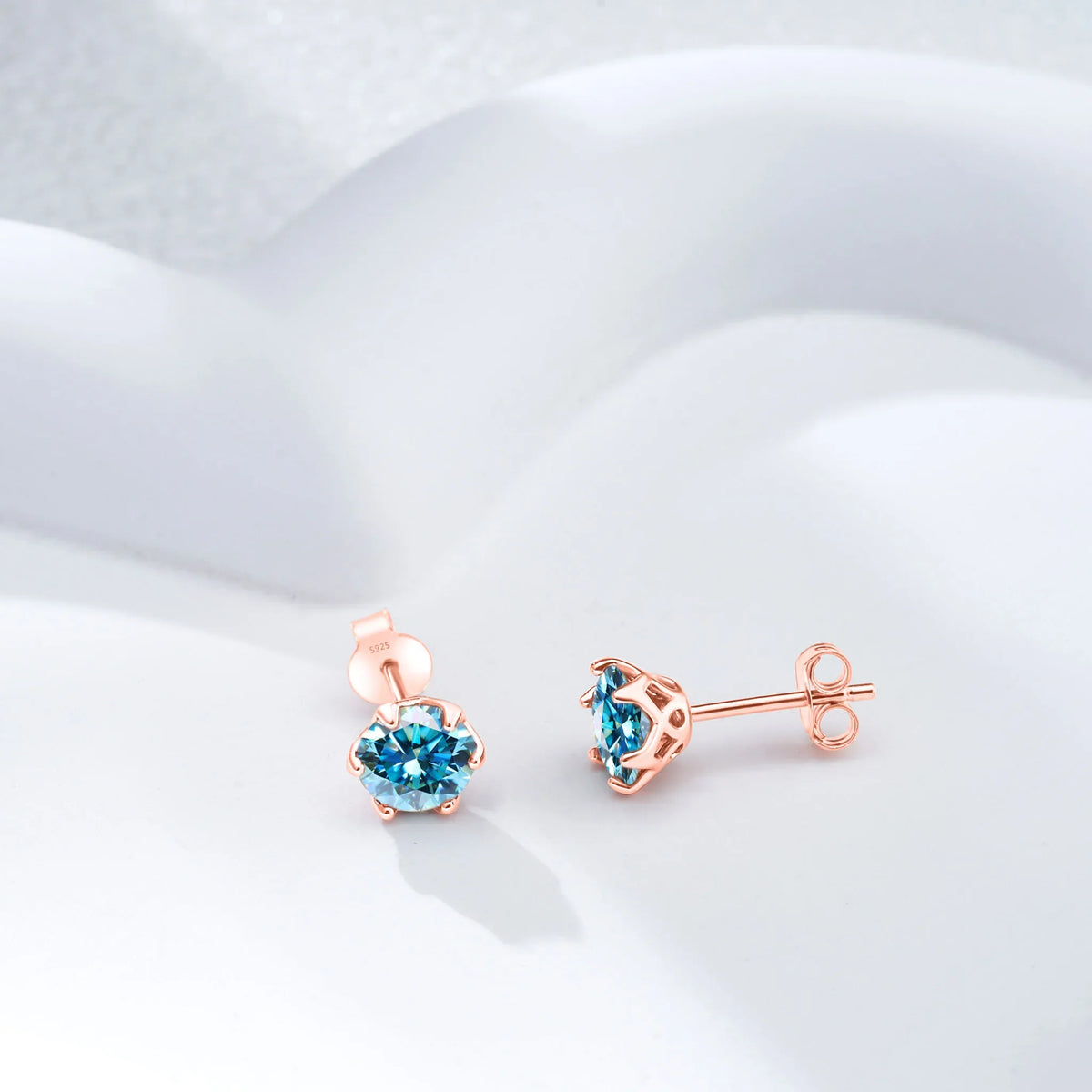 Colorful Moissanite Stud Earrings in Sterling Silver, Rose Gold-Tone Finish