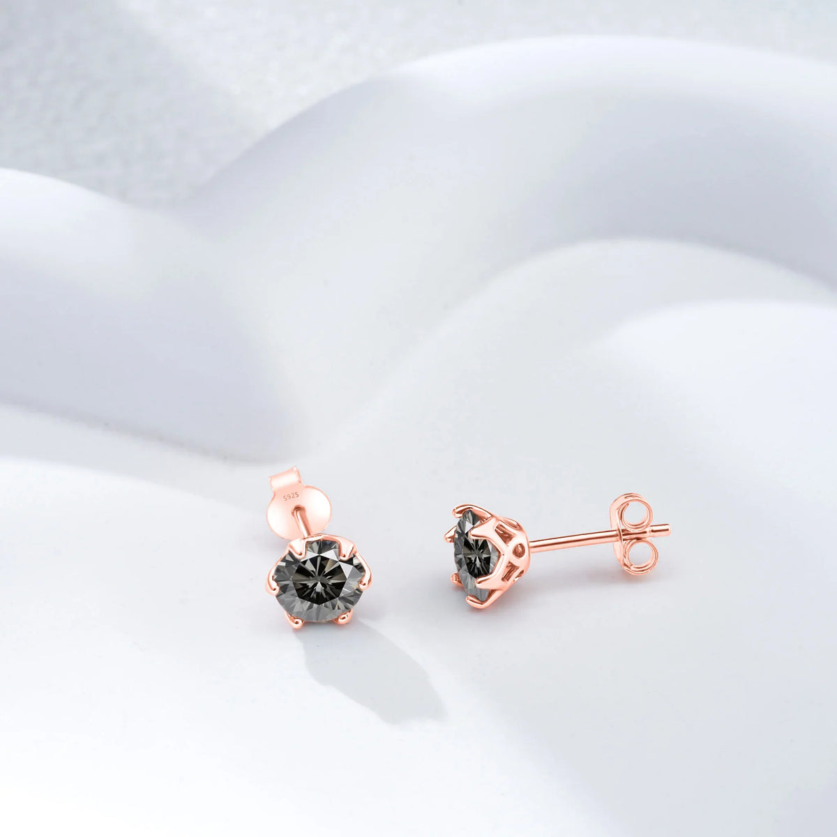 Colorful Moissanite Stud Earrings in Sterling Silver, Rose Gold-Tone Finish