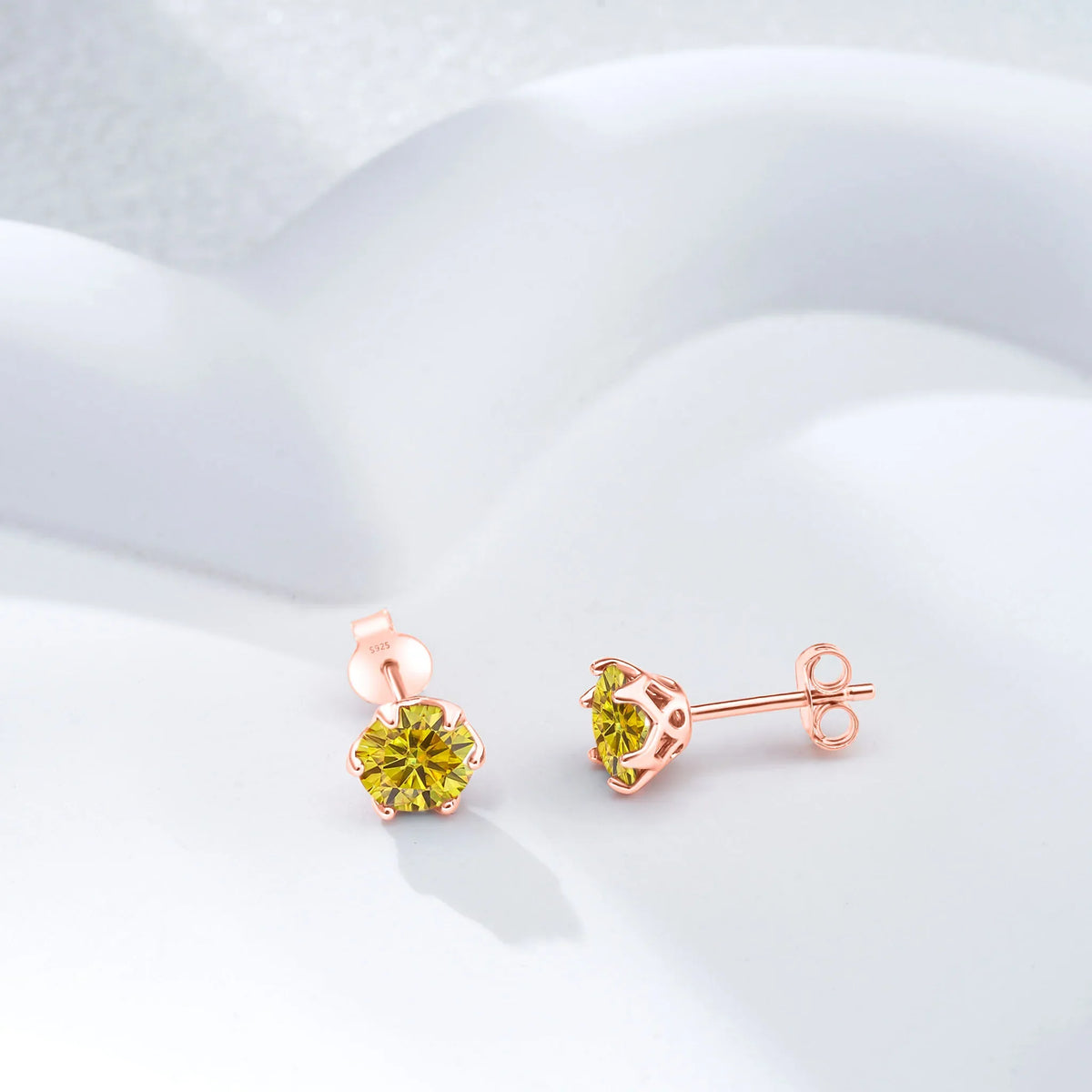Colorful Moissanite Stud Earrings in Sterling Silver, Rose Gold-Tone Finish