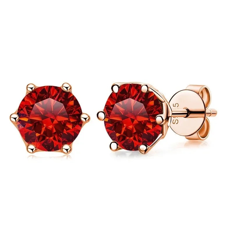 Rose Gold-Tone Colored Moissanite Six-Prong Stud Earrings