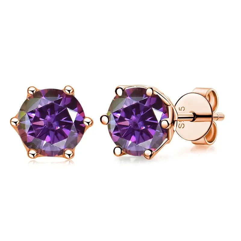 Rose Gold-Tone Colored Moissanite Six-Prong Stud Earrings