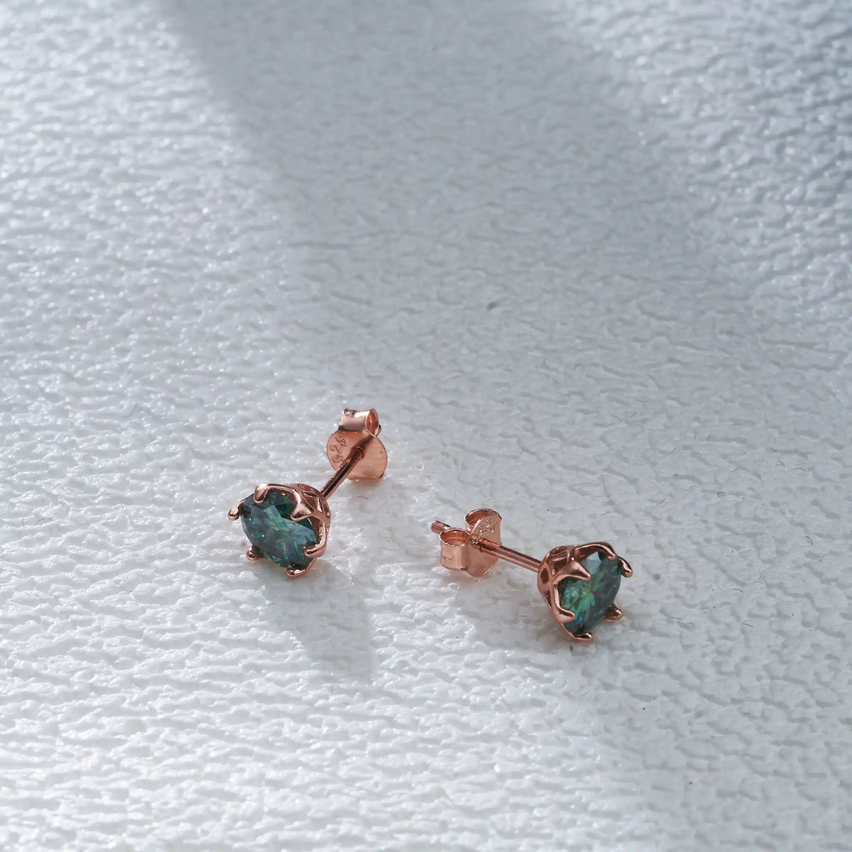 Colorful Moissanite Stud Earrings in Sterling Silver, Rose Gold-Tone Finish
