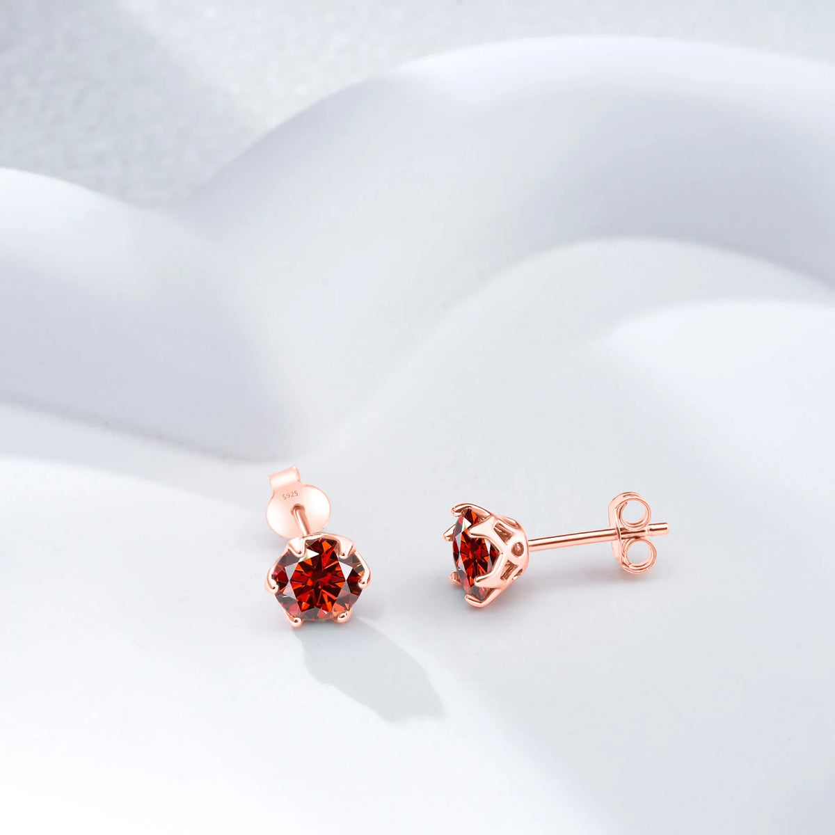 Colorful Moissanite Stud Earrings in Sterling Silver, Rose Gold-Tone Finish