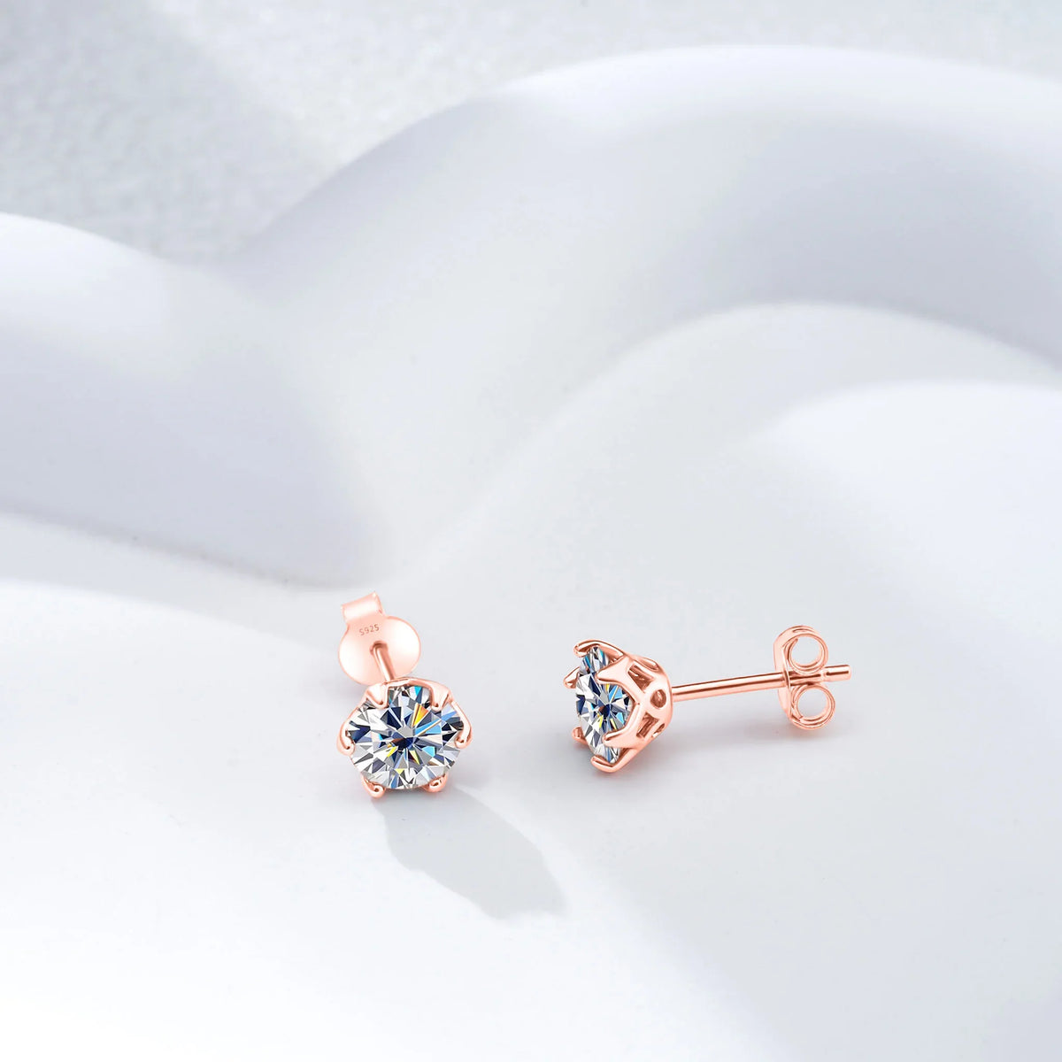Colorful Moissanite Stud Earrings in Sterling Silver, Rose Gold-Tone Finish
