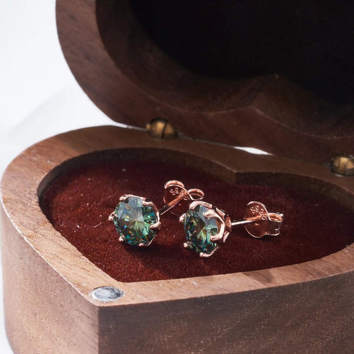 Colorful Moissanite Stud Earrings in Sterling Silver, Rose Gold-Tone Finish