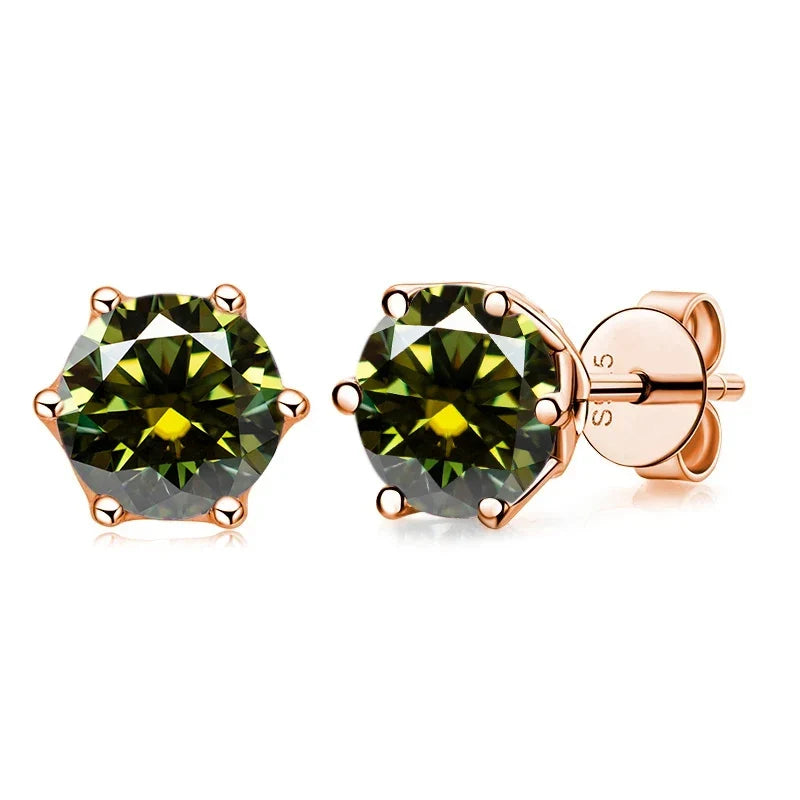 Rose Gold-Tone Colored Moissanite Six-Prong Stud Earrings