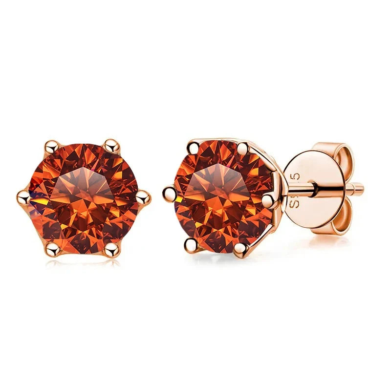 Rose Gold-Tone Colored Moissanite Six-Prong Stud Earrings