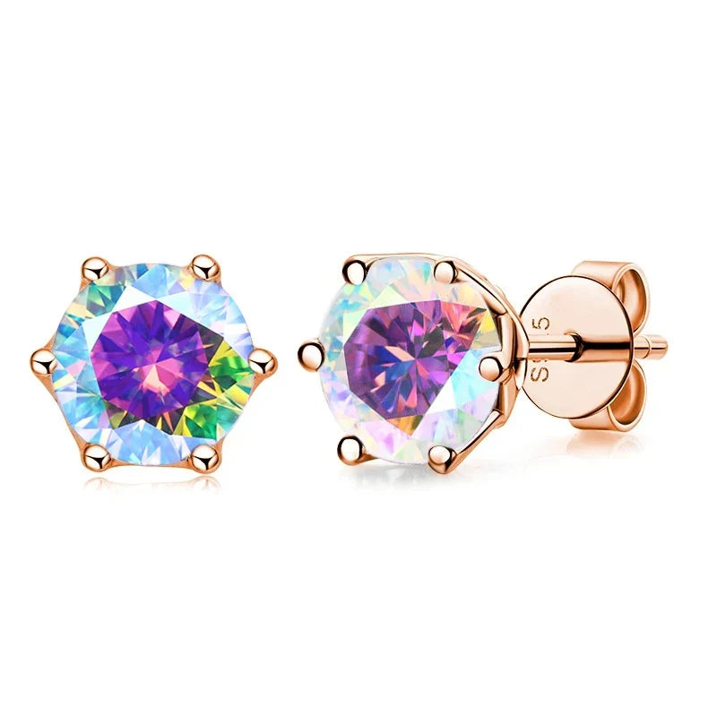 Rose Gold-Tone Colored Moissanite Six-Prong Stud Earrings